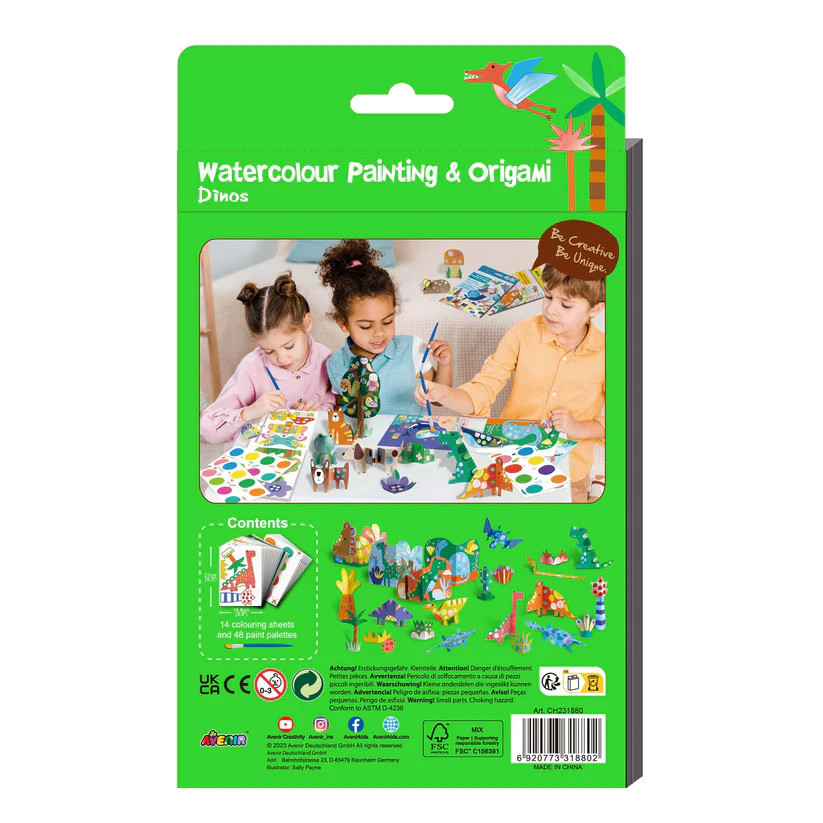 Avenir Kids® Akvarell festő és origami készlet, Dinoszauruszok Avenir, alternatív kép 1