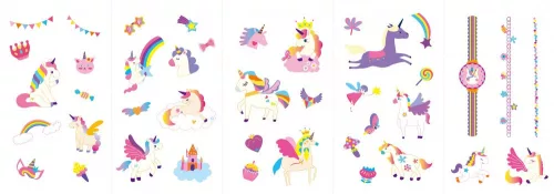 Tetováló és körömmatrica készlet, Unikornisok Avenir