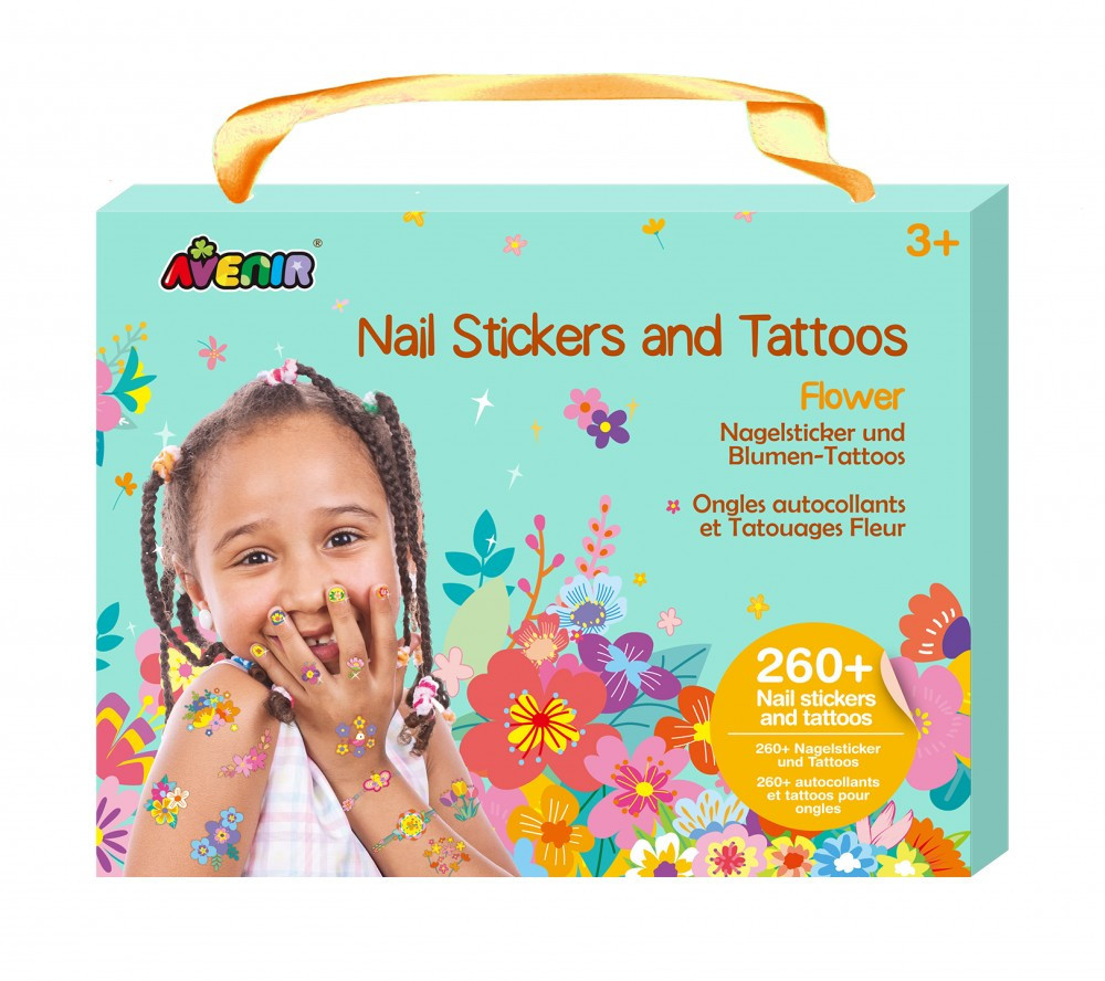 Avenir Kids® Tetováló és körömmatrica készlet, Virágok Avenir, fő nézet