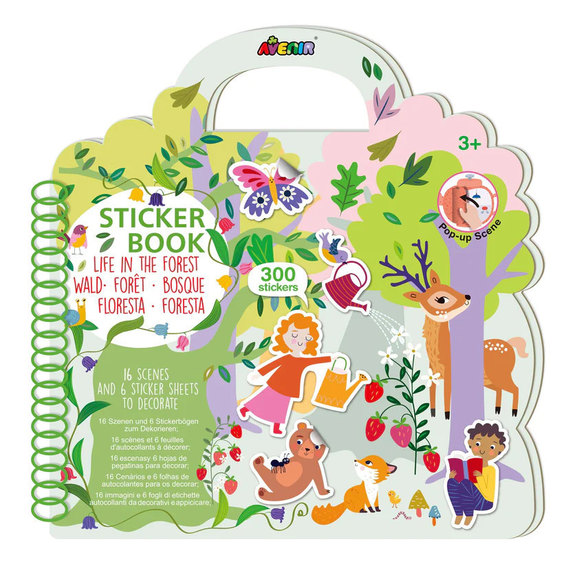 Avenir Kids® Kreatív matricázó könyv kihajtható ablakokkal, Élet az erdőben, fő nézet