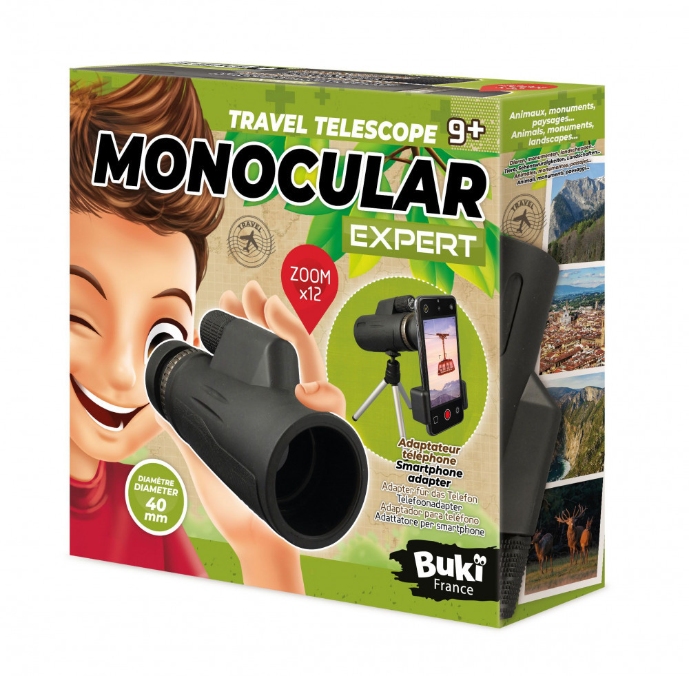 BUKI Profi monokulár távcső állvánnyal és mobiltartóval, 12x20 mm-es BUKI, fő nézet