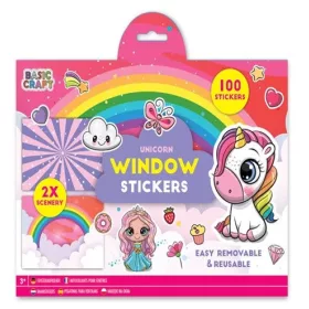   Újrahasználható 100 db-os ablakmatrica 2 db háttérrel, kétféle (világűr/unikornis) Grafix