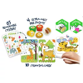   Első festő és matricázós készletem 4db kimosható festékkel, Erdei állatok Haku Yoka