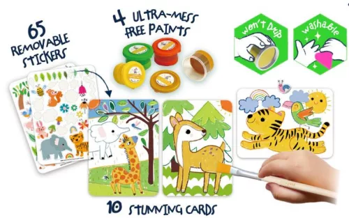 Első festő és matricázós készletem 4db kimosható festékkel, Erdei állatok Haku Yoka