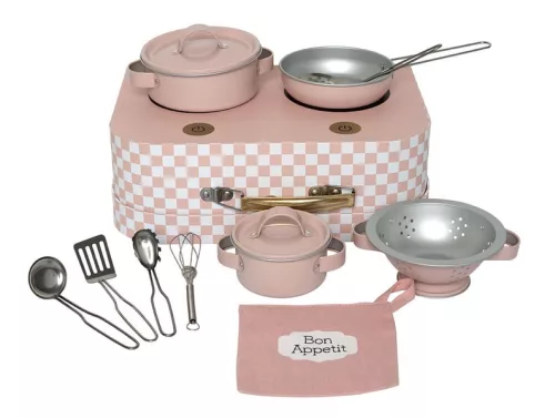 Konyhai készlet böröndbe csomagolva, pasztell rózsaszín Jabadabado