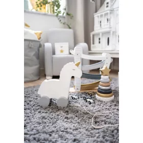 Húzható hófehér unikornis fából Jabadabado