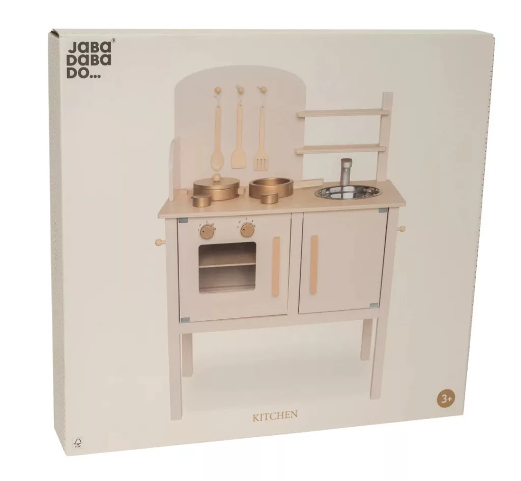 Fa játékkonyha kiegészítőkkel és kréta táblával, krém színű Jabadabado alternatív kép 1