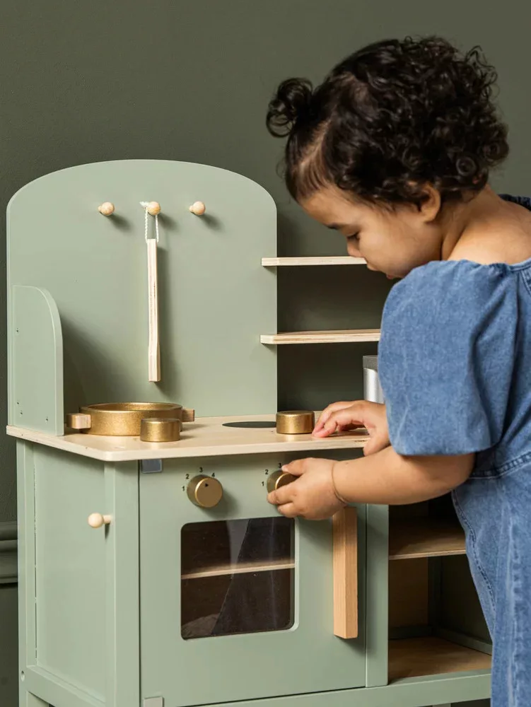 Fa játékkonyha kiegészítőkkel és kréta táblával, olivazöld Jabadabado alternatív kép 2