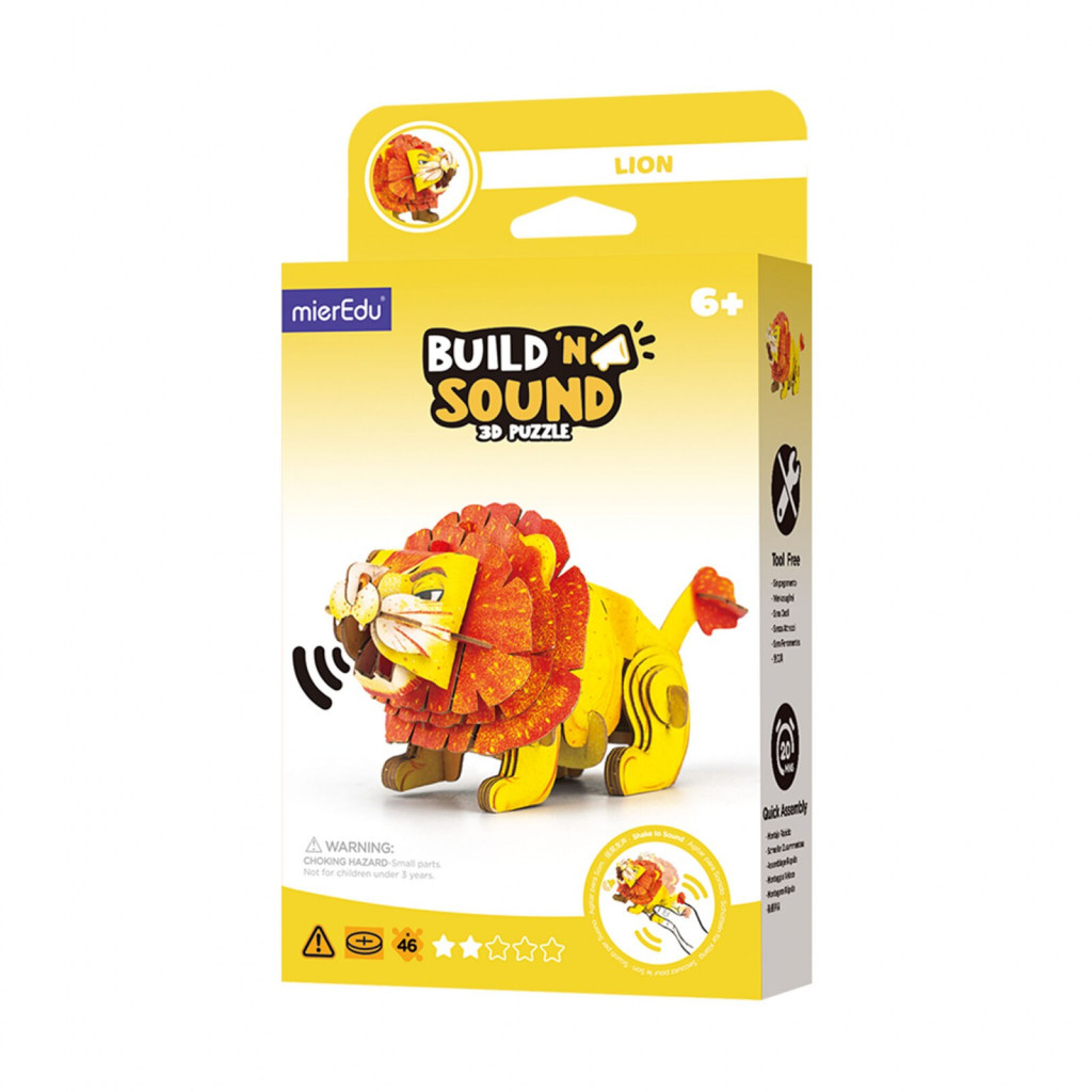 Hangot adó 3D állatos puzzle, Oroszlán MierEdu – fő nézet