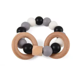   Szilikon és fa rágóka pasztell szürke gyöngyökkel Magni