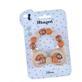   Színes rágóka szilikonból és fából, arany/narancssárga