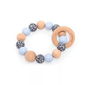   Színes rágóka szilikonból és fából, leopárd mintás/kék