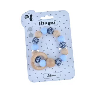   Színes rágóka szilikonból és fából, leopárd mintás/kék