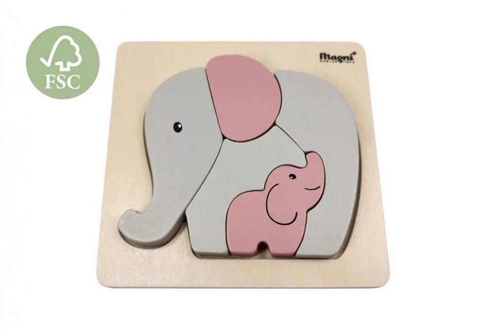 Fa formabeillesztő puzzle Elefántok, pasztell rózsaszín Magni fő kép