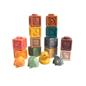   Puha szilikonos szenzoros építőkockák állatfigurákkal, 16 db-os Magni