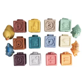   Puha szilikonos szenzoros építőkockák állatfigurákkal, 16 db-os Magni