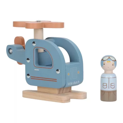 Little Dutch helikopter figurával, 0–2 év, Little Dutch fa helikopter pilótafigurával — FSC-tanúsított , Többszínű