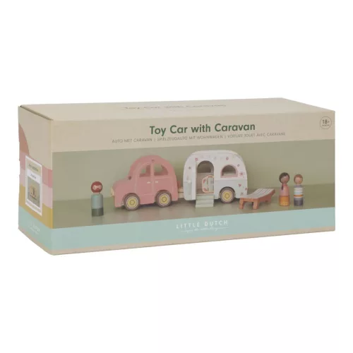 Little Dutch fa játékautó lakókocsival