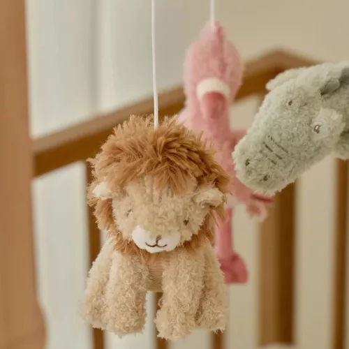 Little Dutch zenélő körforgó natúr fa vázzal - Safari Friends, 0–2 év, Többszínű