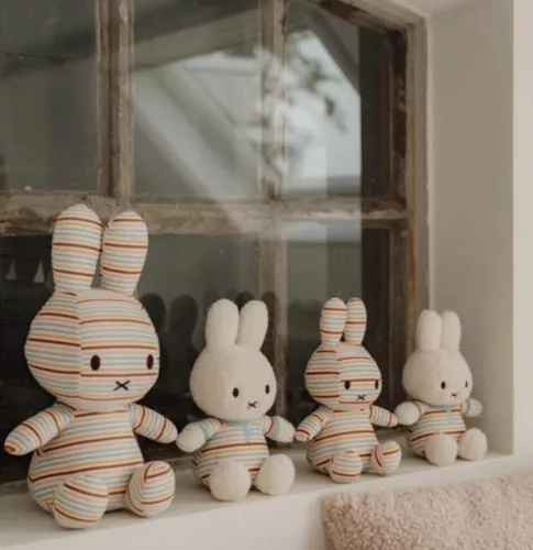 Little Dutch Miffy nyuszi (35 cm) – vintage csíkos, Fehér, Bézs, Világoskék, Barna