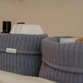   Little Dutch kötött tároló doboz 15x15 cm - Pure Denim Blue