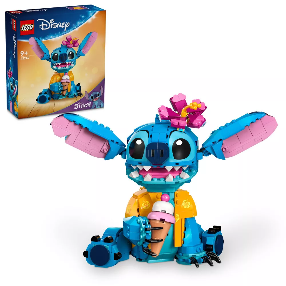 LEGO Disney Classic Stitch figura mosolygós arccal, kezében egy fagyival