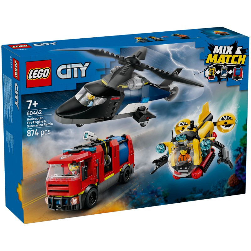 LEGO 60462 City Helikopter, tűzoltóautó és tengeralattjáró egy csomagban – fő nézet