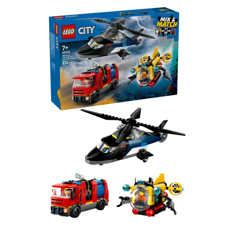 LEGO 60462 City Helikopter, tűzoltóautó és tengeralattjáró egy csomagban – alternatív kép 1