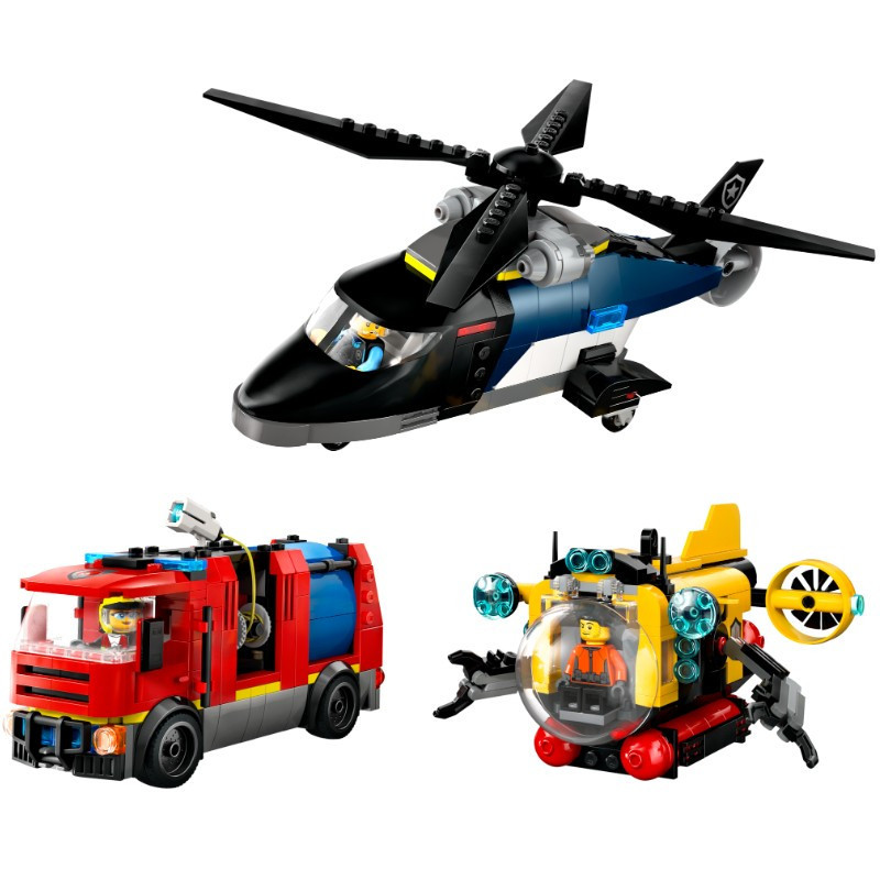 LEGO 60462 City Helikopter, tűzoltóautó és tengeralattjáró egy csomagban – alternatív kép 2