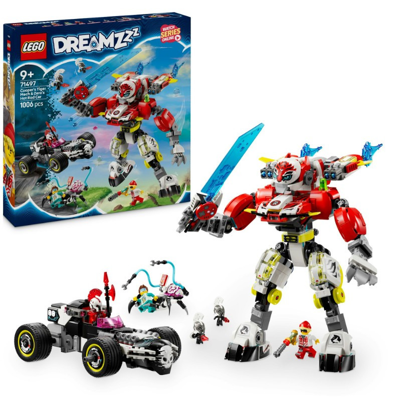 LEGO 71497 Dreamzzz Cooper tigrisrobotja és Zero Hot Rod – fő nézet
