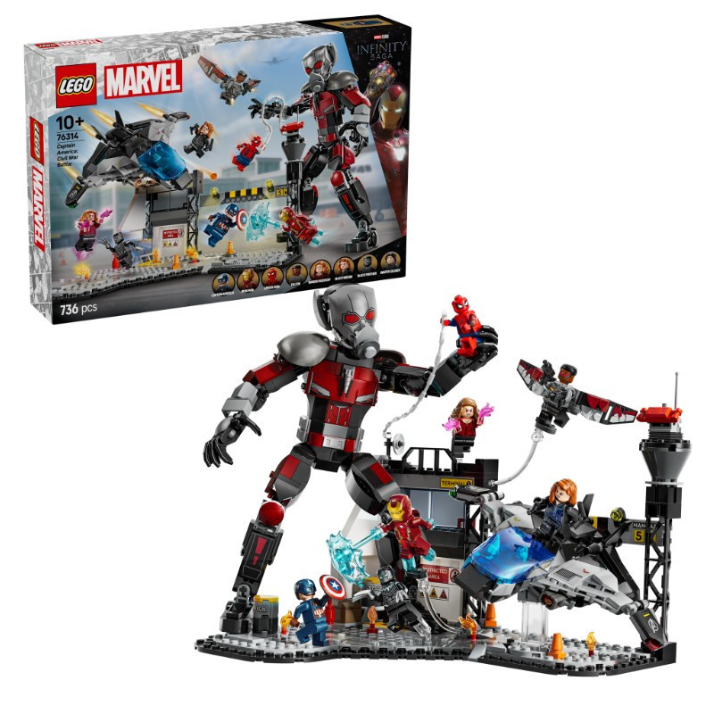 LEGO 76314 Super Heroes Marvel Amerika kapitány: polgárháború csatajelenet – fő nézet