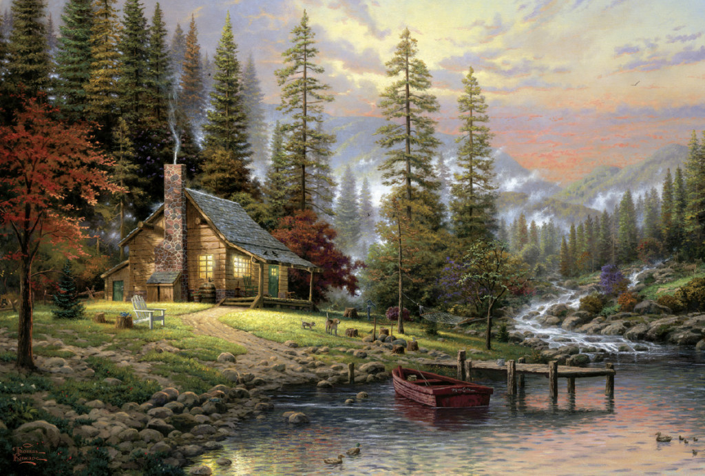 A Peaceful Retreat, Thomas Kinkade, 500 db (58455) Haus in den Bergen – fő nézet