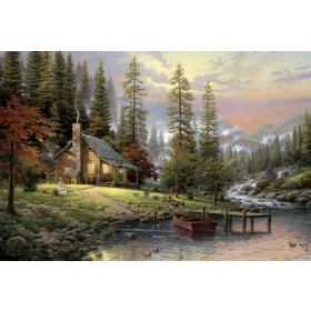   A Peaceful Retreat, Thomas Kinkade, 500 db (58455) Haus in den Bergen