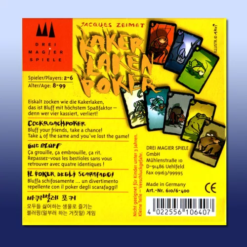 Gémklub Csótánypóker Bug Bluff, Cockroach poker, Torakkapokeri, Kakerlakenpoker, 3–5 év, Többszínű