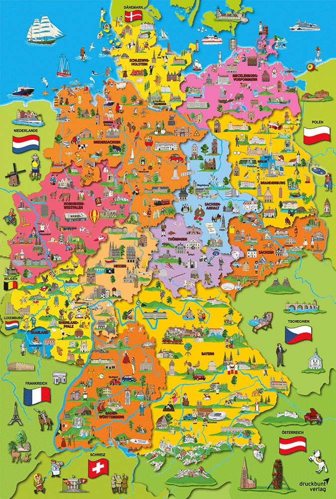 Cartoon map of Germany, 200 db (56312) Deutschlandkarte mit Bildern – alternatív kép 1