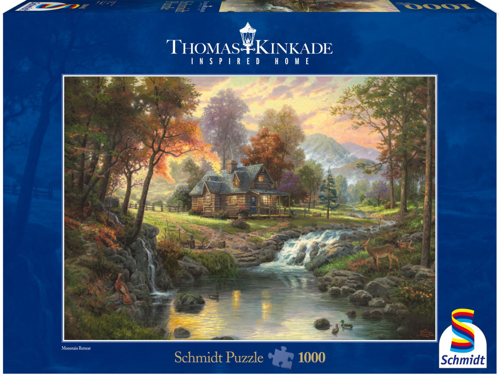 Mountain Retreat, Thomas Kinkade, 1000 db (58445) Holzhaus am Bach  – fő nézet