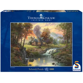   Mountain Retreat, Thomas Kinkade, 1000 db (58445) Holzhaus am Bach 