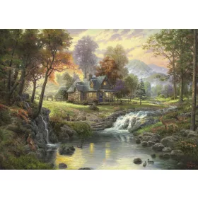   Mountain Retreat, Thomas Kinkade, 1000 db (58445) Holzhaus am Bach 