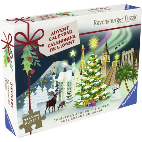 Ravensburger Karácsony a világ körül adventi naptár - 24 x 54 darabos kirakó, 6–8 év