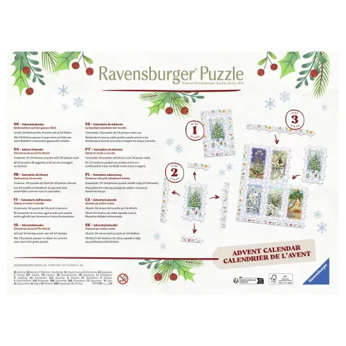 Ravensburger Karácsony a világ körül adventi naptár - 24 x 54 darabos kirakó, 6–8 év