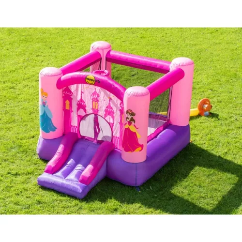 HappyHop Hercegnő Ugrálóvár, Nagy, Csúszdával és Kosárlabdapalánkkal, Rózsaszín