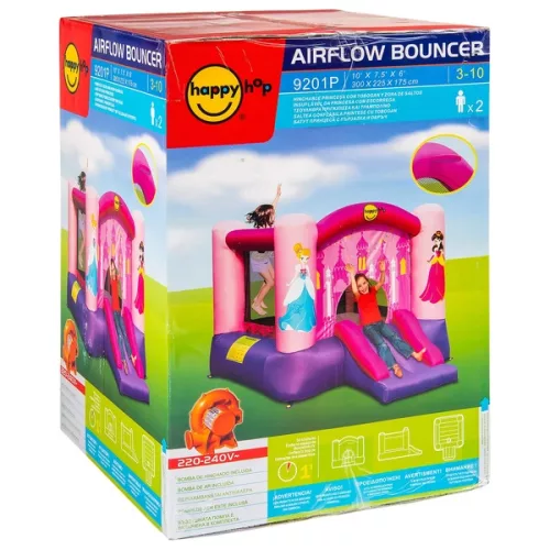 HappyHop Hercegnő Ugrálóvár, Nagy, Csúszdával és Kosárlabdapalánkkal, Rózsaszín