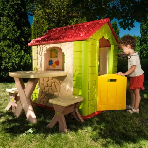 Luxus kerti játszóház asztallal és székekkel, zöld