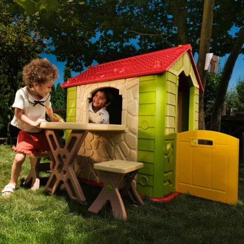 Luxus kerti játszóház asztallal és székekkel, zöld