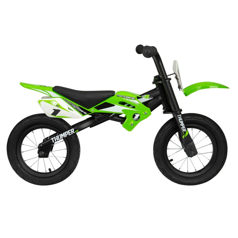 Smyths Toys 12 colos Moto X Balance futóbicikli, fekete/zöld, fő nézet