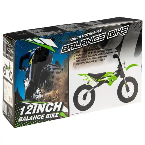 12 colos futóbicikli Moto X Balance Motocross Bike fekete/zöld