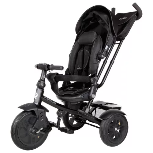 QPlay Prémium 6 az 1-ben háromkerekű és babakocsi kormánykerékkel és tetővel, fekete