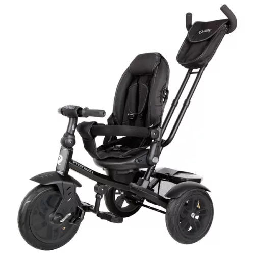 QPlay Prémium 6 az 1-ben háromkerekű és babakocsi kormánykerékkel és tetővel, fekete