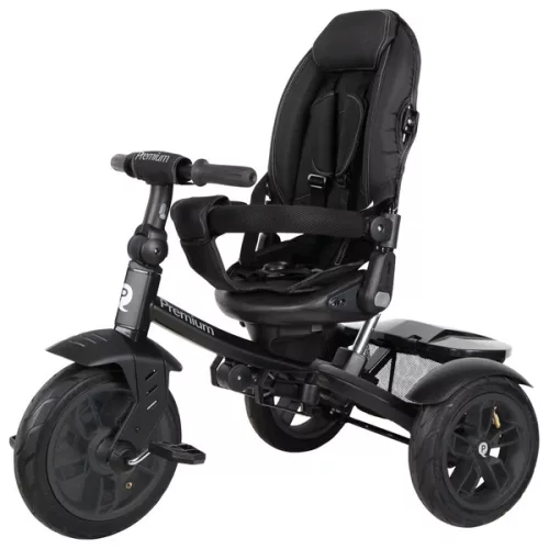 QPlay Prémium 6 az 1-ben háromkerekű és babakocsi kormánykerékkel és tetővel, fekete