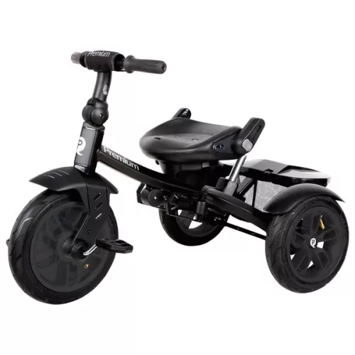QPlay Prémium 6 az 1-ben háromkerekű és babakocsi kormánykerékkel és tetővel, fekete